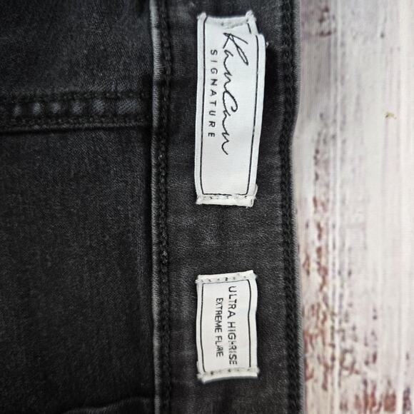 KanCan Y2K Jeans 25 Black Ultra High Rise Extreme Flare Distressed Frayed Hem - Picture 4 of 10